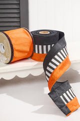 4" x 10 Yard Orange Dupioni with Black Tinsel Edge Ribbon