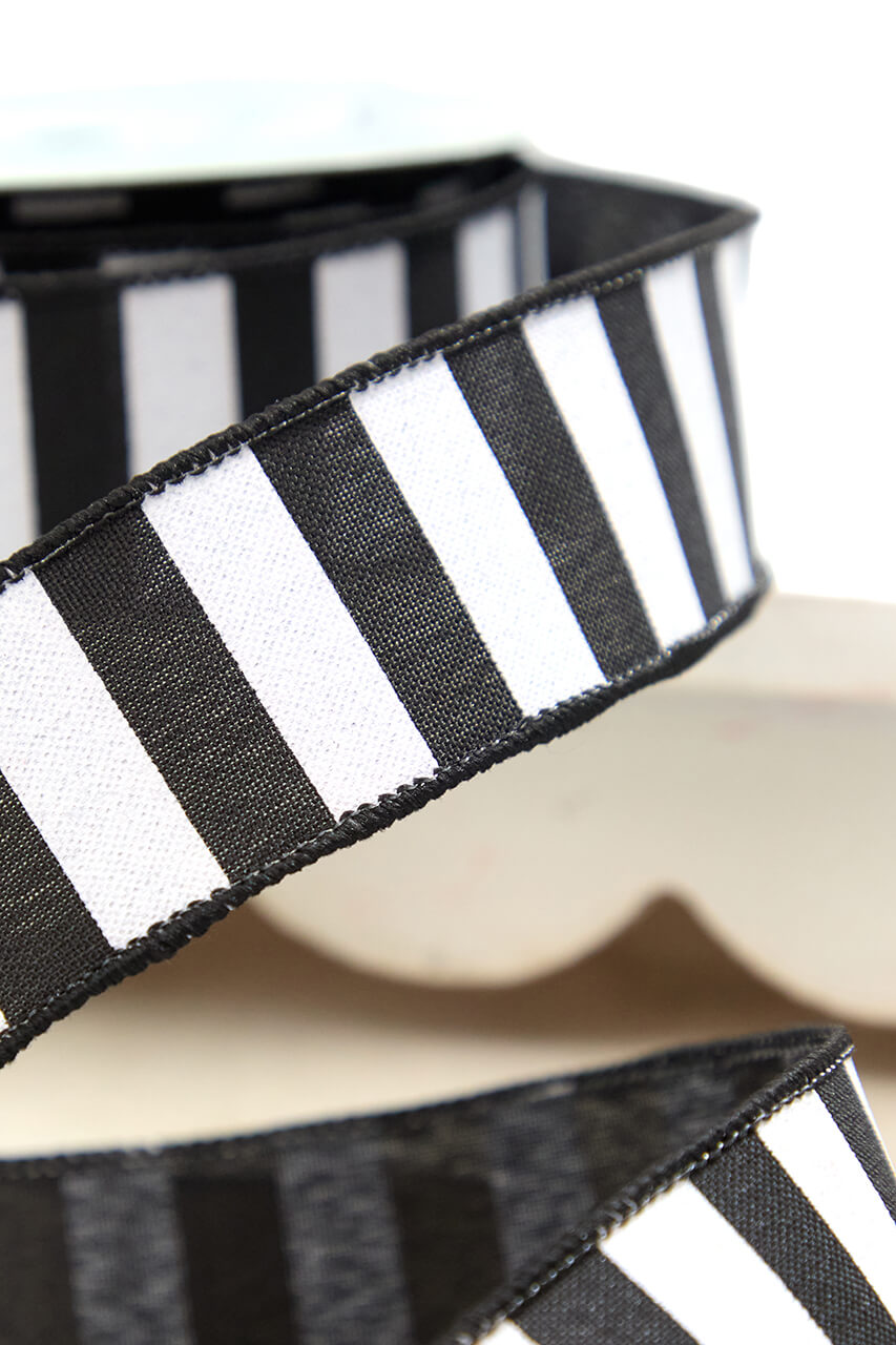 1.5" x 10 Yard Black & White Halloween Stripe Ribbon