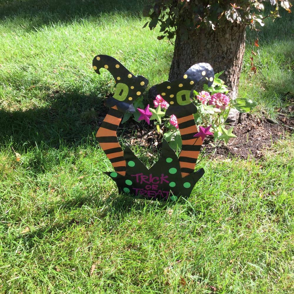 28 in. Metal Crashing Witch Yard Stake