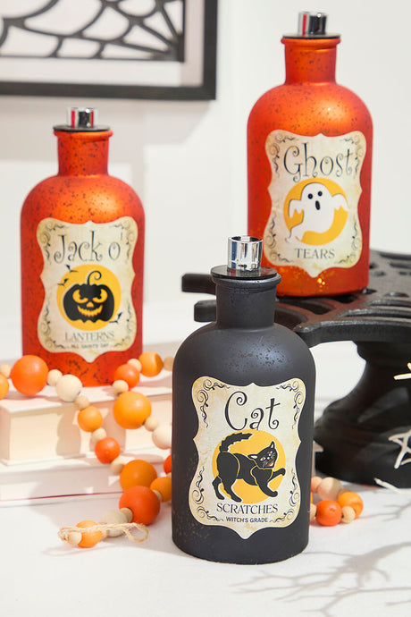 7"H B/O Lighted Glass Halloween Bottle Luminary