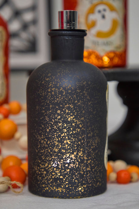 7"H B/O Lighted Glass Halloween Bottle Luminary