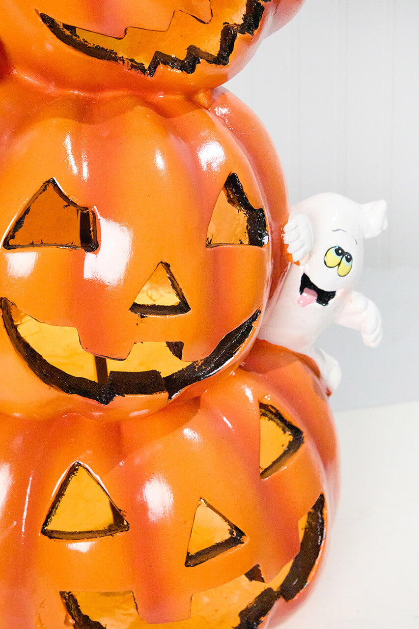 28" LED Resin Pumpkin Stack with Ghost