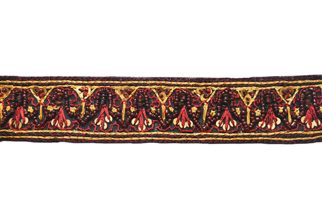 Beaded Trim Handcrafted Indian Maroon 1 Inch