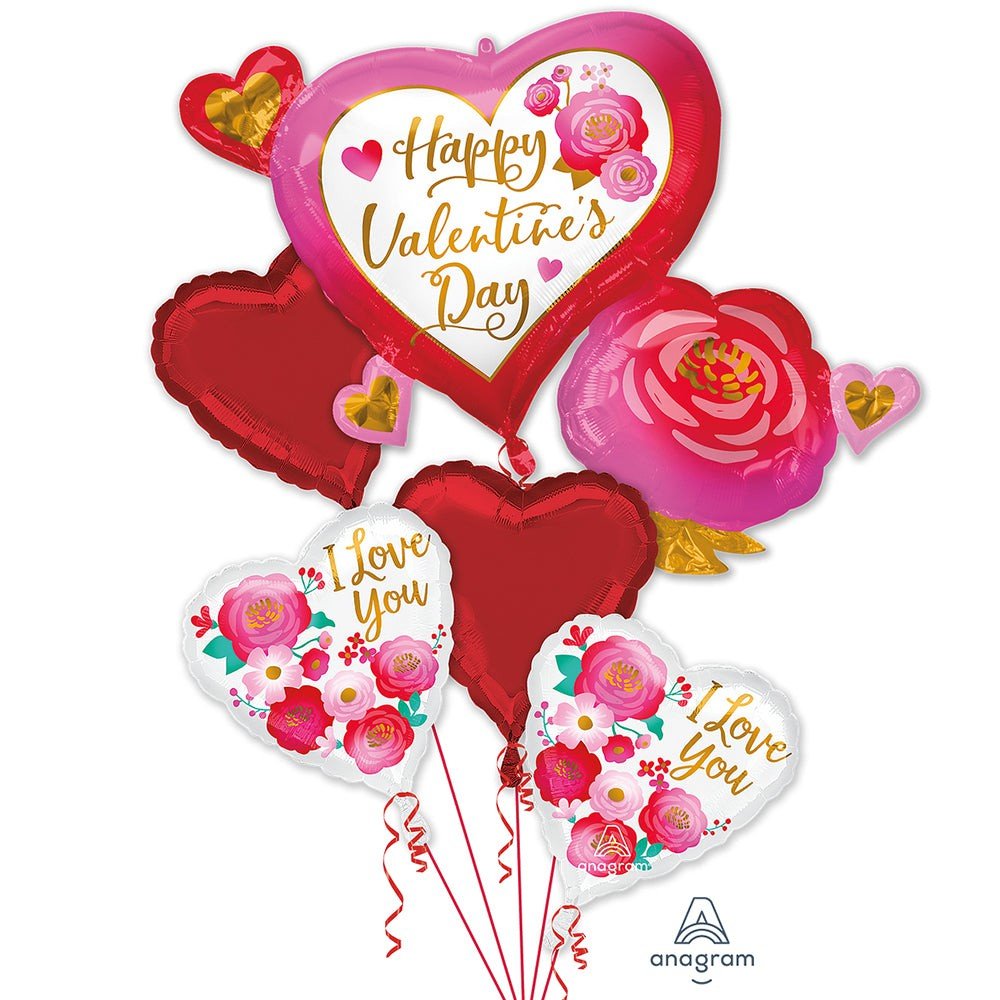 Valentine's Day Heart & Rose Balloon Bouquet
