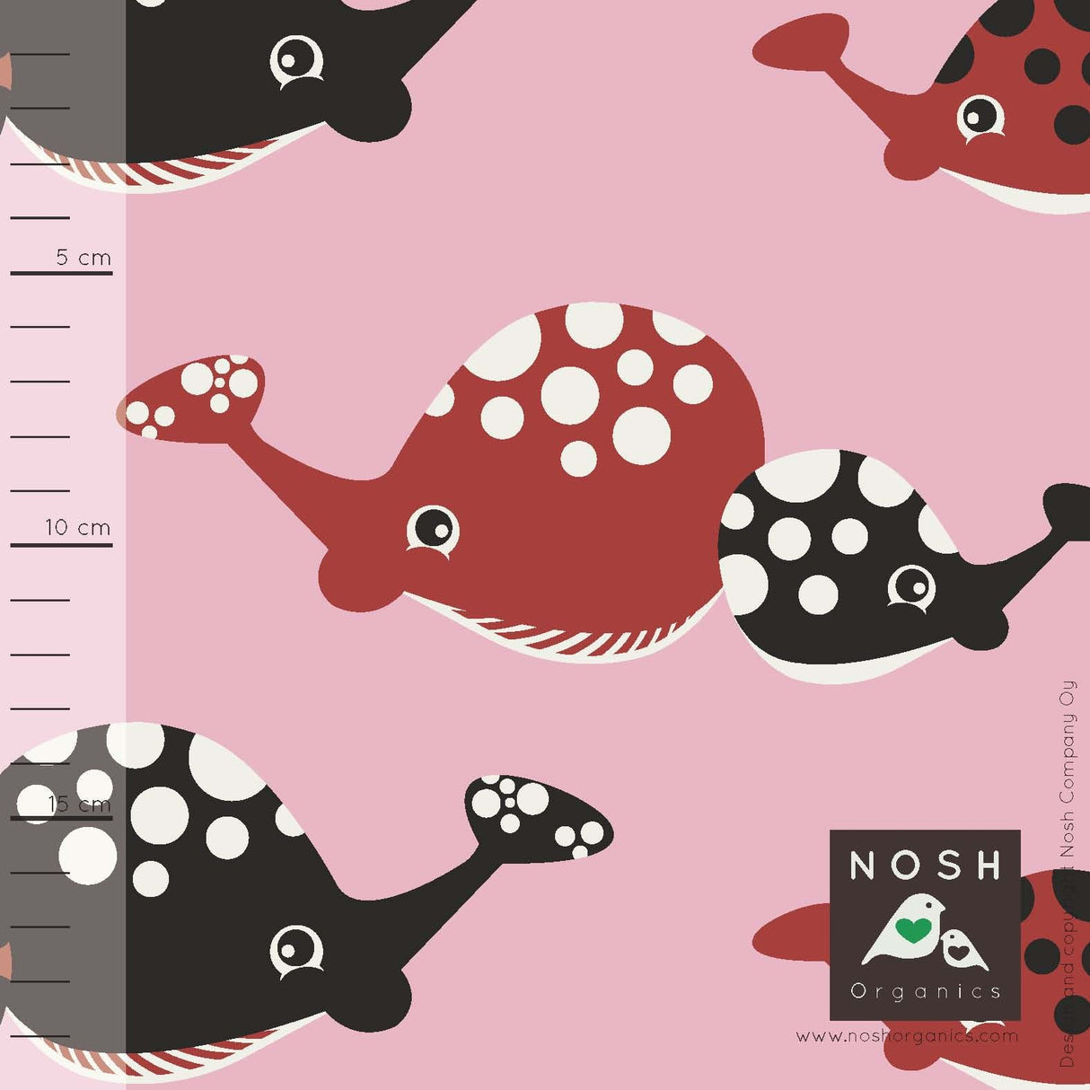 Organic Cotton Lycra Knit Fabric Happy Whale Pink Powder
