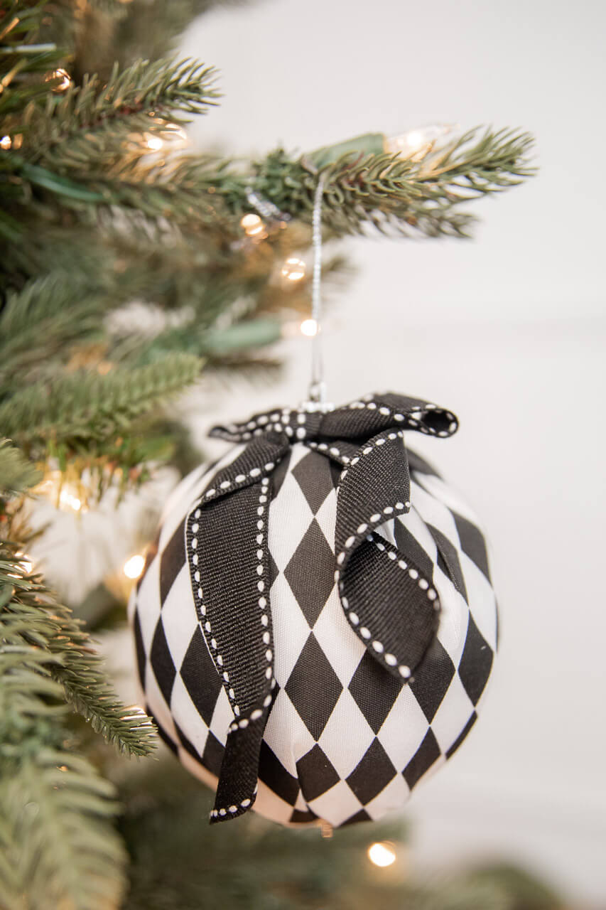 4” Black and White Harlequin Bow Ball Ornament