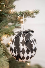 4” Black and White Harlequin Bow Ball Ornament