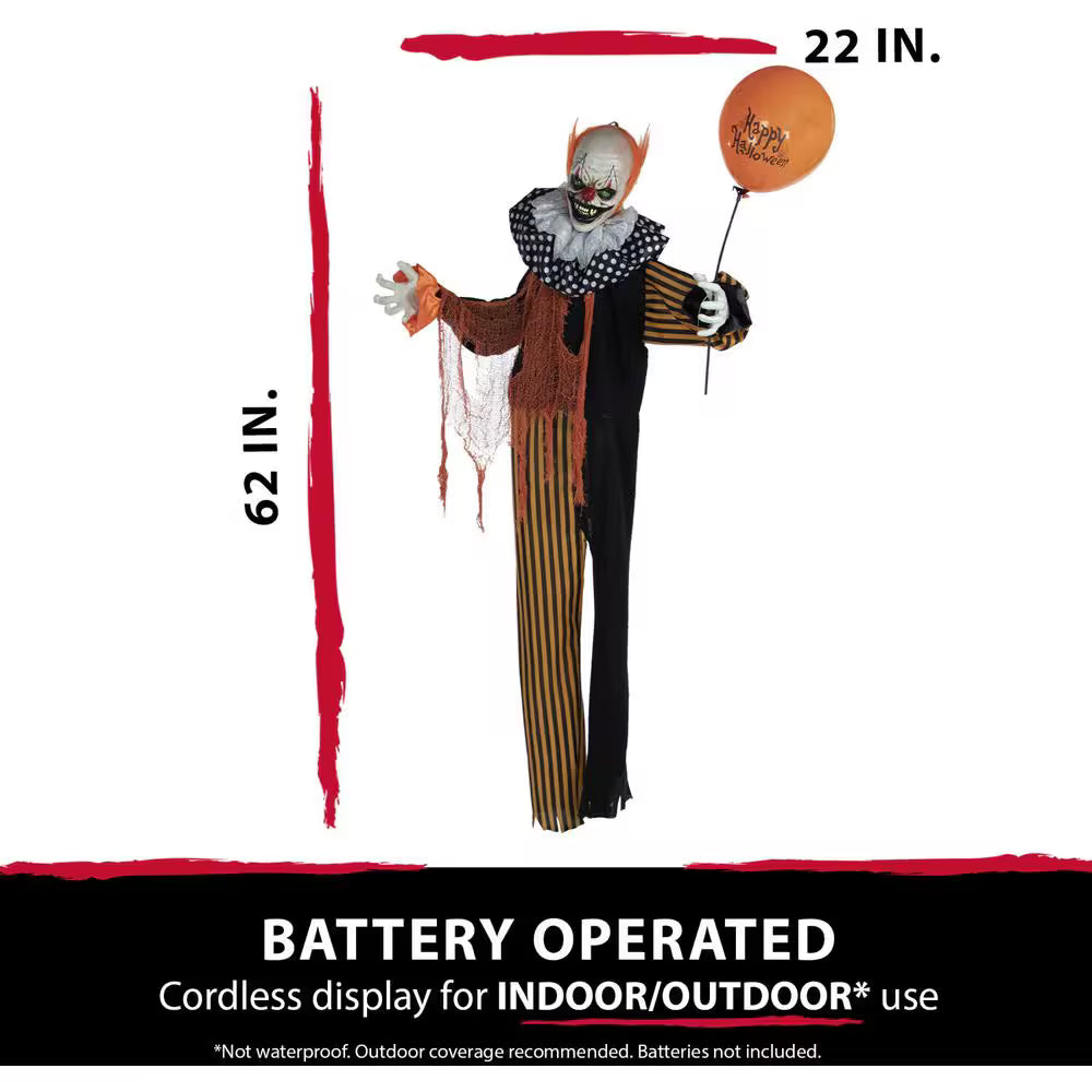 62 in. Touch-Activated Animatronic Clown Halloween Decoration