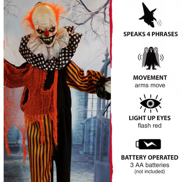 62 in. Touch-Activated Animatronic Clown Halloween Decoration