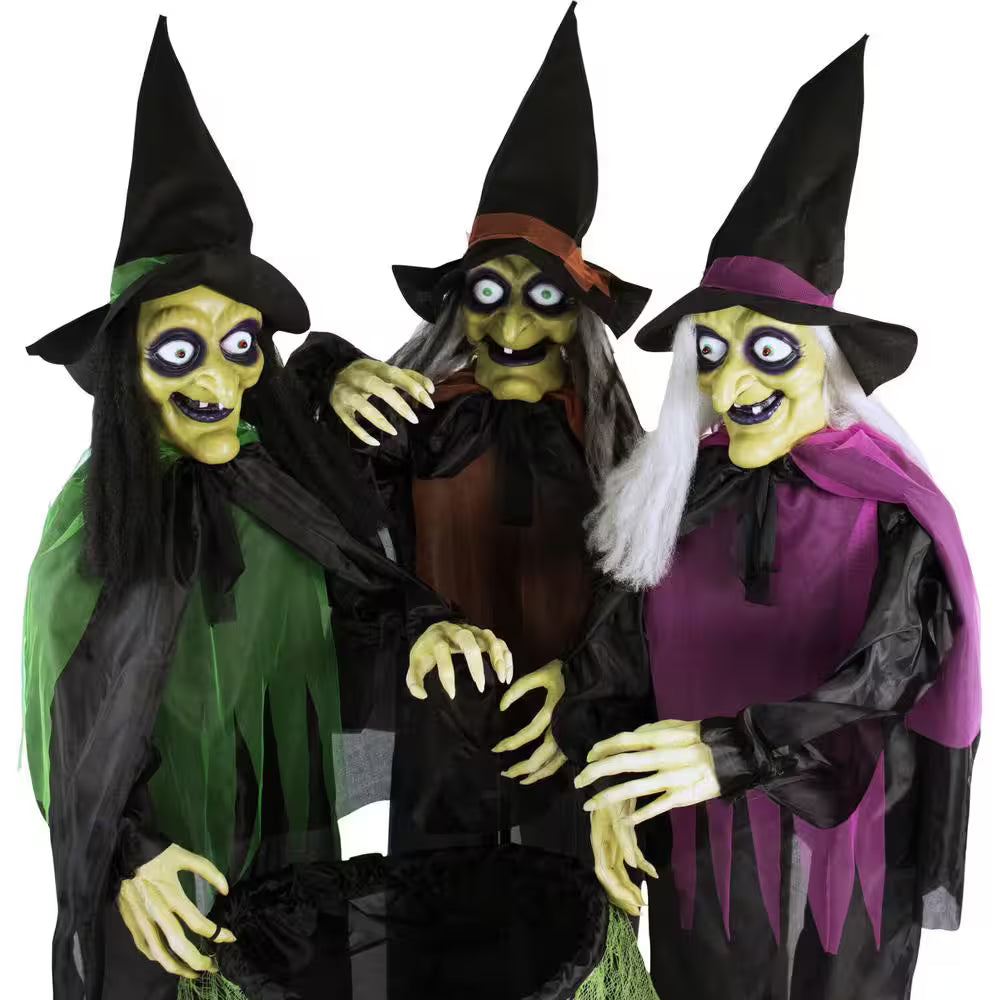 67 in. Touch-Activated Animatronic Witch Halloween Decoration