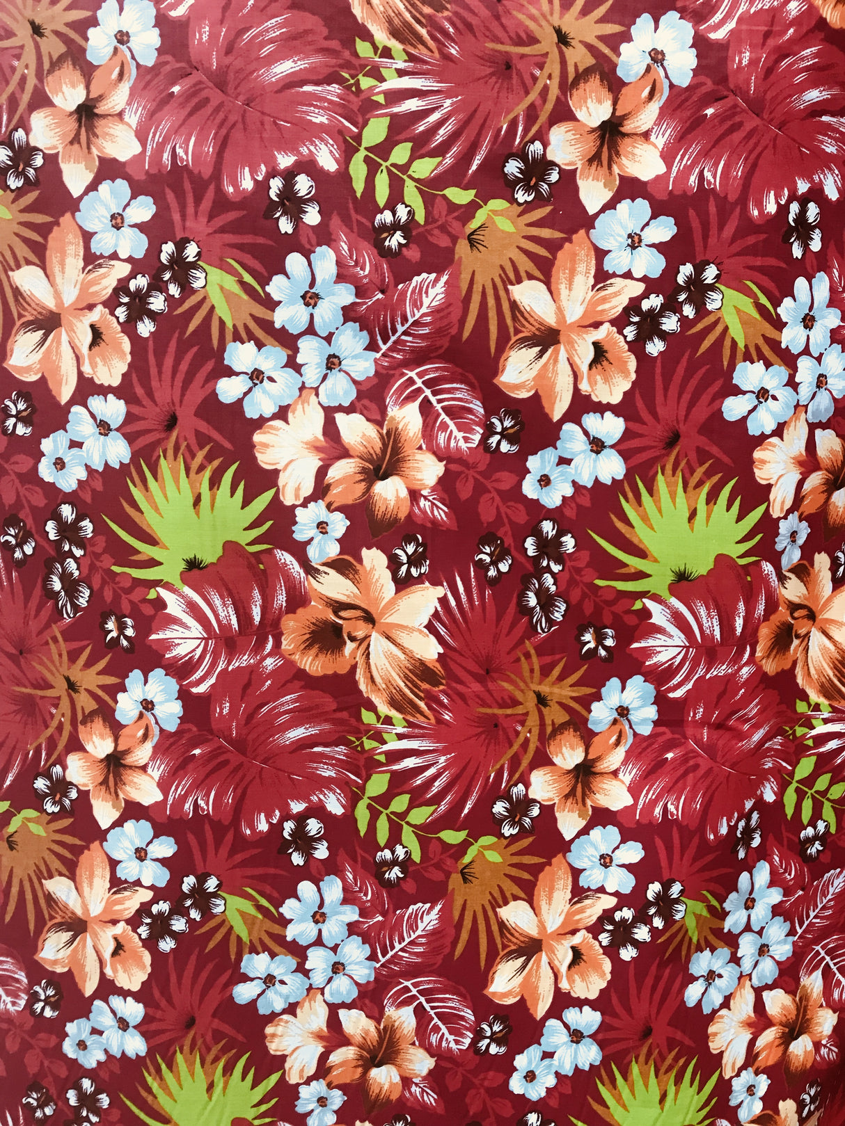Hawaiian Print Red Poly Cotton Fabric - Red Floral Print, 59/60" Width