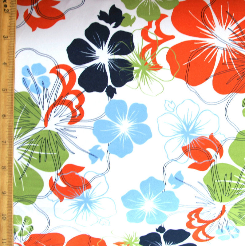 Boardshort Fabric Hawaiian Floral on White