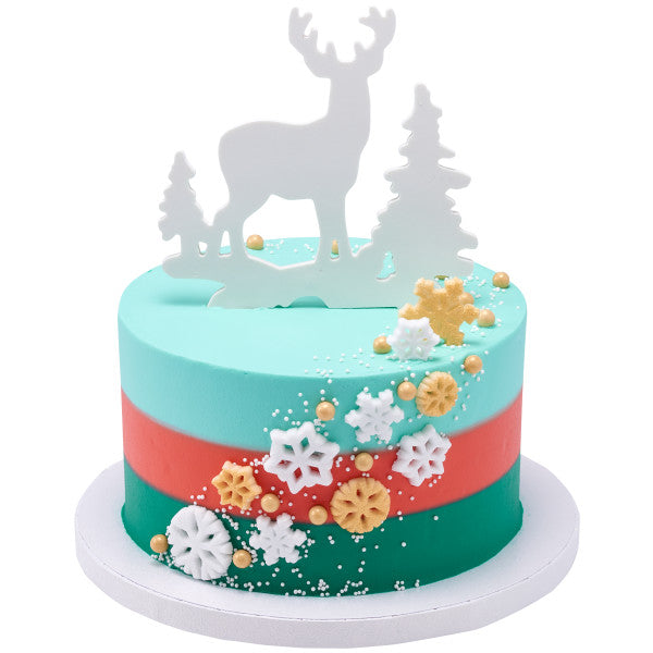 Deer and Pine Trees Gum Paste Layon Cake Topper Christmas Hunter Buck Trees - set of 6