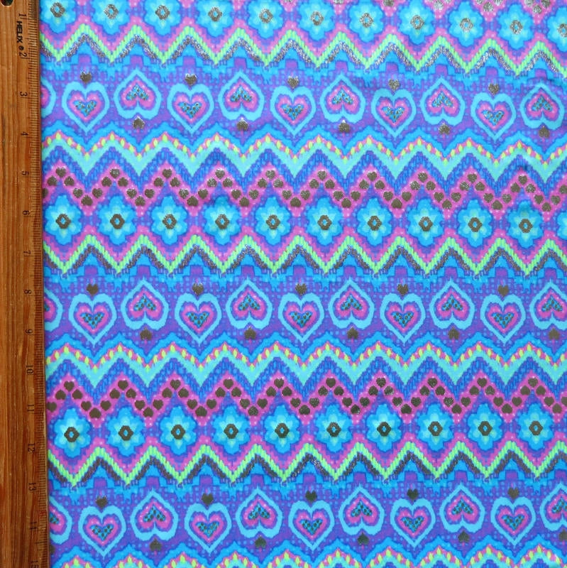 Swim Knit Hearts and Daisies Foil Stripe Remnant