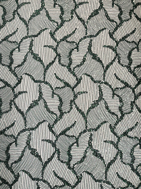 Heavy Beaded Leaf Design Mesh Lace Fabric - Beaded Leaf Pattern, 54" Width (1 Yard)