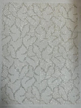 Heavy Beaded Leaf Design Mesh Lace Fabric - Beaded Leaf Pattern, 54" Width (1 Yard)