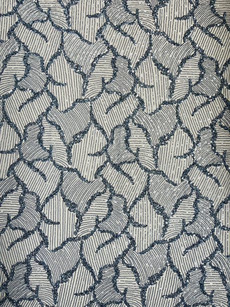 Heavy Beaded Leaf Design Mesh Lace Fabric - Beaded Leaf Pattern, 54" Width (1 Yard)