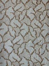 Heavy Beaded Leaf Design Mesh Lace Fabric - Beaded Leaf Pattern, 54" Width (1 Yard)