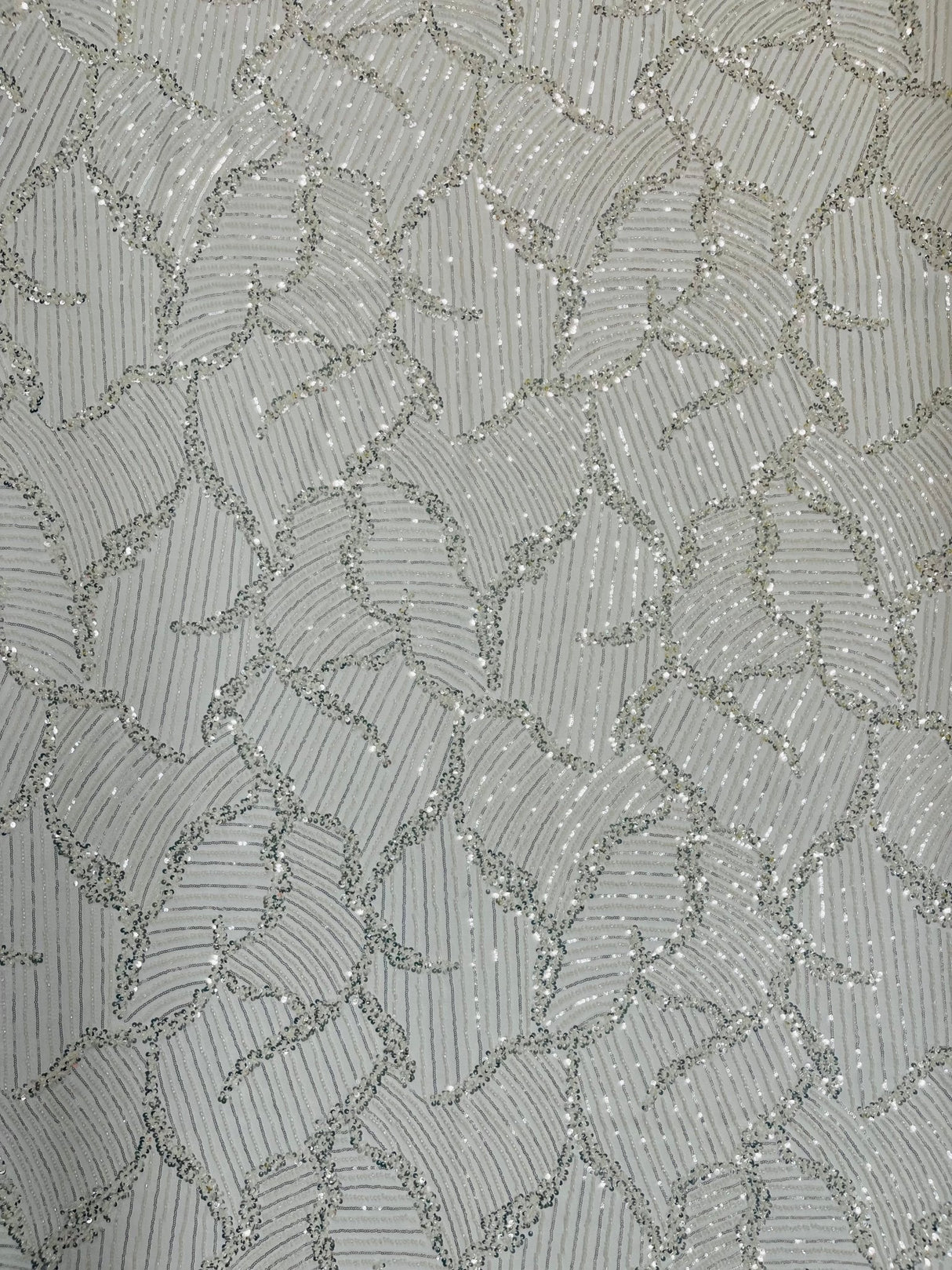 Heavy Beaded Leaf Design Mesh Lace Fabric - Beaded Leaf Pattern, 54" Width (1 Yard)