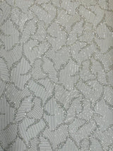 Heavy Beaded Leaf Design Mesh Lace Fabric - Beaded Leaf Pattern, 54" Width (1 Yard)