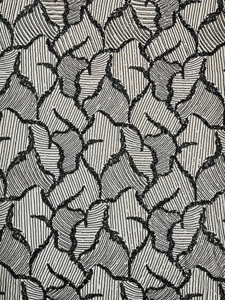 Heavy Beaded Leaf Design Mesh Lace Fabric - Beaded Leaf Pattern, 54" Width (1 Yard)