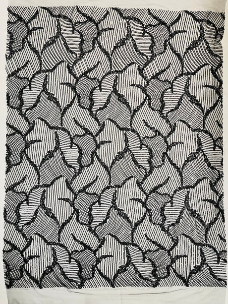 Heavy Beaded Leaf Design Mesh Lace Fabric - Beaded Leaf Pattern, 54" Width (1 Yard)