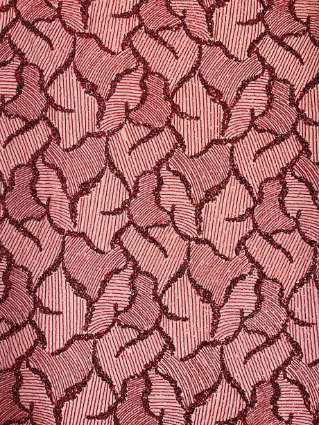 Heavy Beaded Leaf Design Mesh Lace Fabric - Beaded Leaf Pattern, 54" Width (1 Yard)