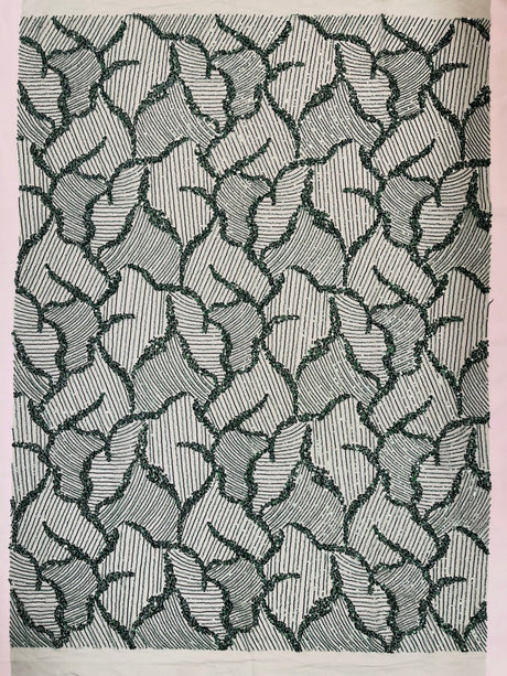 Heavy Beaded Leaf Design Mesh Lace Fabric - Beaded Leaf Pattern, 54" Width (1 Yard)