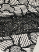 Heavy Beaded Leaf Design Mesh Lace Fabric - Beaded Leaf Pattern, 54" Width (1 Yard)