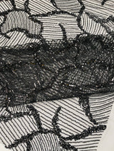 Heavy Beaded Leaf Design Mesh Lace Fabric - Beaded Leaf Pattern, 54" Width (1 Yard)
