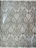Heavy Damask Beaded Lace Polyester Fabric - Beaded Damask Floral Lace, 50-54" Width (1 Yard)