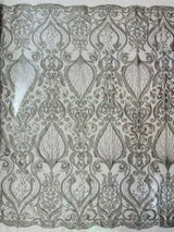 Heavy Damask Beaded Lace Polyester Fabric - Beaded Damask Floral Lace, 50-54" Width (1 Yard)