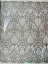 Heavy Damask Beaded Lace Polyester Fabric - Beaded Damask Floral Lace, 50-54" Width (1 Yard)
