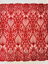 Heavy Damask Beaded Lace Polyester Fabric - Beaded Damask Floral Lace, 50-54" Width (1 Yard)