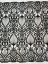 Heavy Damask Beaded Lace Polyester Fabric - Beaded Damask Floral Lace, 50-54" Width (1 Yard)