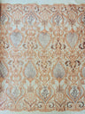 Heavy Damask Beaded Lace Polyester Fabric - Beaded Damask Floral Lace, 50-54" Width (1 Yard)