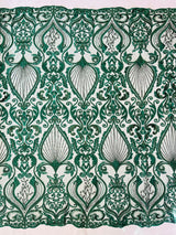 Heavy Damask Beaded Lace Polyester Fabric - Beaded Damask Floral Lace, 50-54" Width (1 Yard)