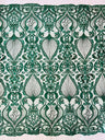 Heavy Damask Beaded Lace Polyester Fabric - Beaded Damask Floral Lace, 50-54" Width (1 Yard)