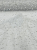 Heavy Scattered Pearls Studded Mesh Pearl Mesh Fabric - Scattered Pearls, 58" Wide (1 Yard)