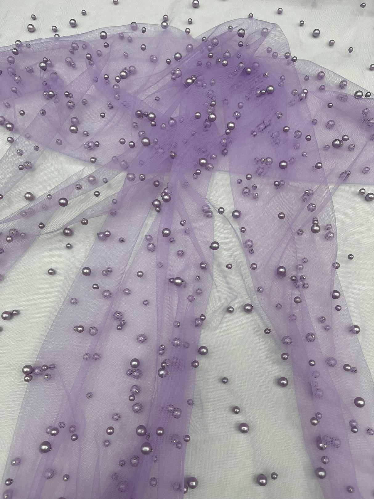 Heavy Scattered Pearls Studded Mesh Pearl Mesh Fabric - Scattered Pearls, 58" Wide (1 Yard)