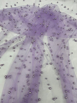 Heavy Scattered Pearls Studded Mesh Pearl Mesh Fabric - Scattered Pearls, 58" Wide (1 Yard)