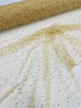 Heavy Scattered Pearls Studded Mesh Pearl Mesh Fabric - Scattered Pearls, 58" Wide (1 Yard)