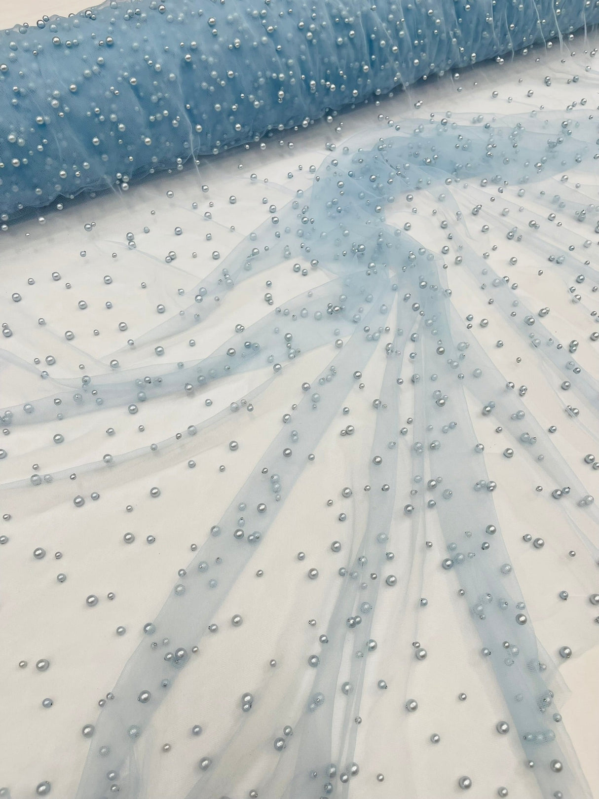 Heavy Scattered Pearls Studded Mesh Pearl Mesh Fabric - Scattered Pearls, 58" Wide (1 Yard)