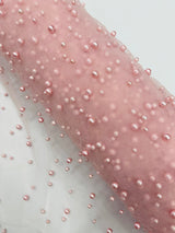 Heavy Scattered Pearls Studded Mesh Pearl Mesh Fabric - Scattered Pearls, 58" Wide (1 Yard)