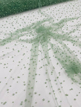 Heavy Scattered Pearls Studded Mesh Pearl Mesh Fabric - Scattered Pearls, 58" Wide (1 Yard)