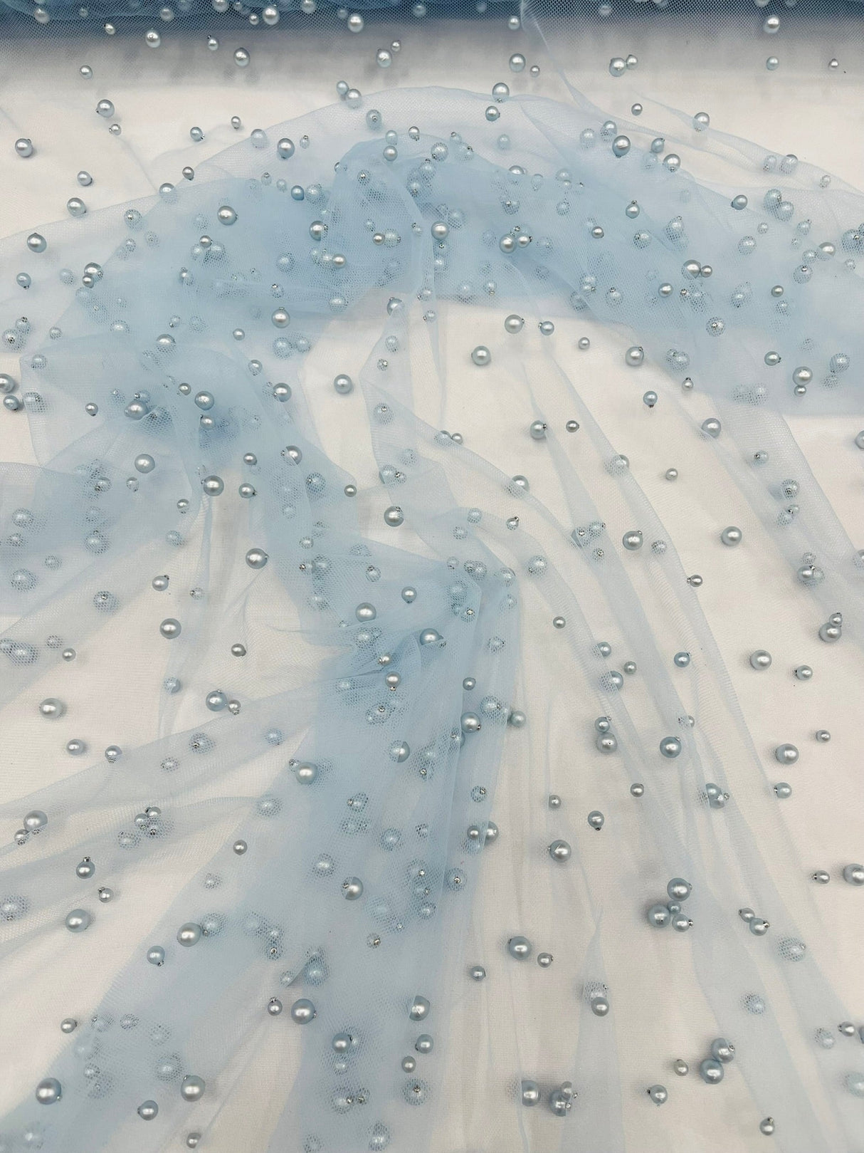 Heavy Scattered Pearls Studded Mesh Pearl Mesh Fabric - Scattered Pearls, 58" Wide (1 Yard)