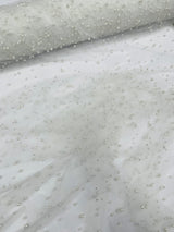 Heavy Scattered Pearls Studded Mesh Pearl Mesh Fabric - Scattered Pearls, 58" Wide (1 Yard)