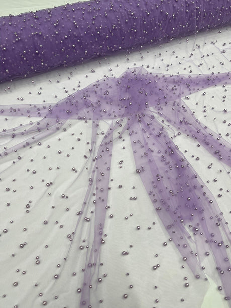Heavy Scattered Pearls Studded Mesh Pearl Mesh Fabric - Scattered Pearls, 58" Wide (1 Yard)