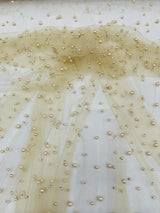 Heavy Scattered Pearls Studded Mesh Pearl Mesh Fabric - Scattered Pearls, 58" Wide (1 Yard)