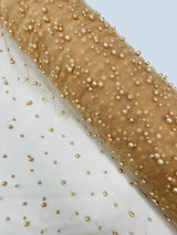 Heavy Scattered Pearls Studded Mesh Pearl Mesh Fabric - Scattered Pearls, 58" Wide (1 Yard)
